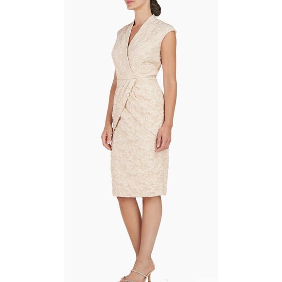 New JS Collections Dress Size 4 Champagne Emery Faux Wrap Cocktail 045 - Picture 2 of 10